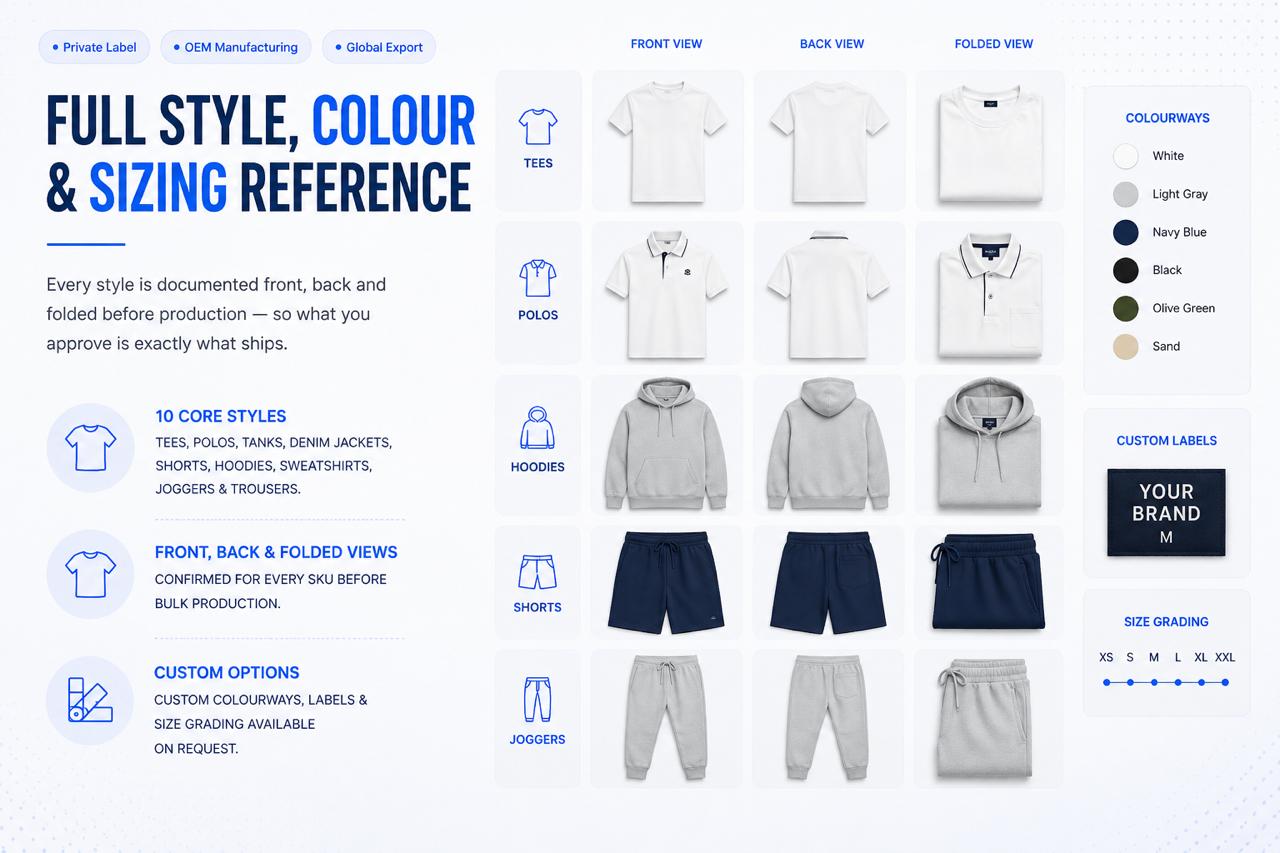 Full style, colour and sizing reference sheet